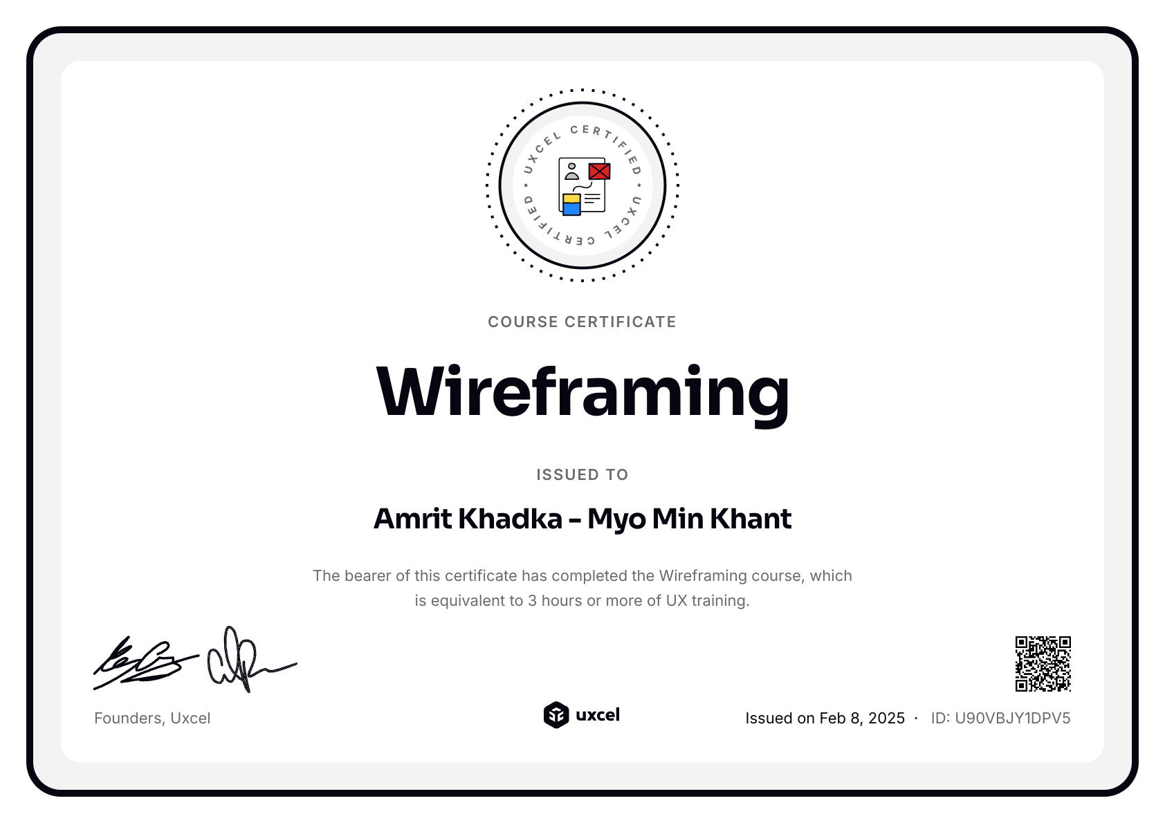 Myo Min Khant's certificate
